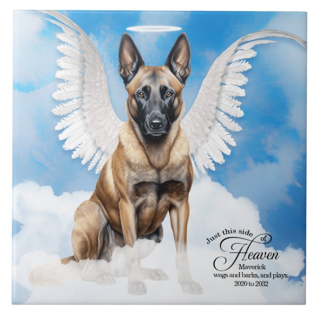 Belgian Malinois Angel Personalized Pet Memorial Ceramic Tile (Front)