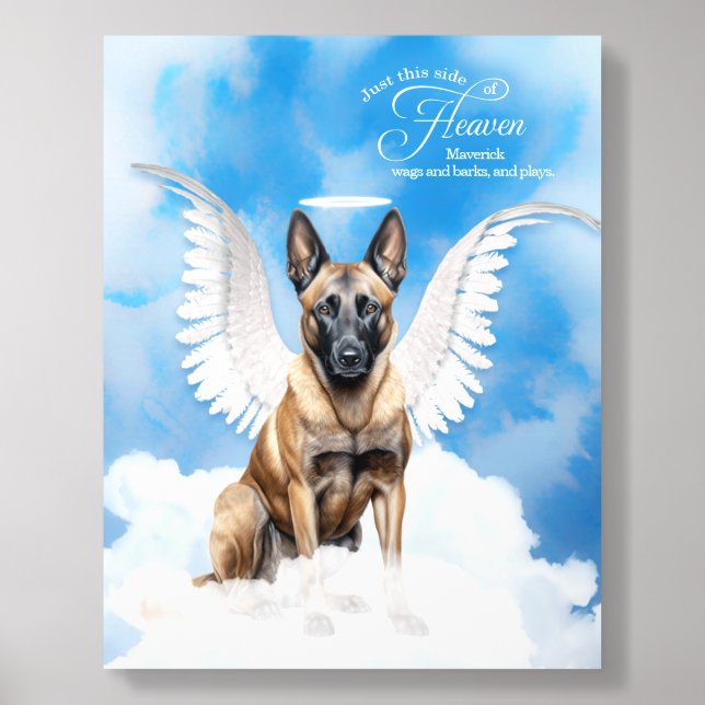Belgian Malinois Angel Wings Name Memorial Acrylic Photo Tile (Front Set)