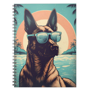 Belgian Malinois at a tropical beach during sunset Notebook