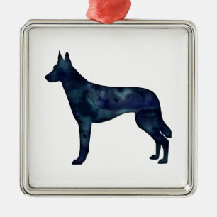 Belgian Malinois Black Watercolor Silhouette Metal Ornament