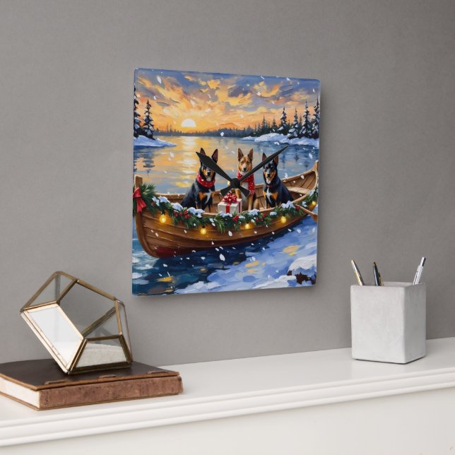 Belgian Malinois Christmas Boat Holiday Square Wall Clock (Office)