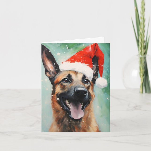 Belgian Malinois Christmas brush painting artwork Card (Front)