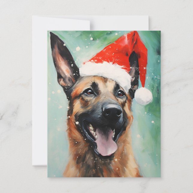 Belgian Malinois Christmas brush painting artwork Holiday Card (Front)