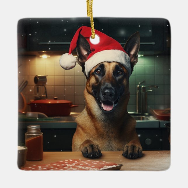Belgian Malinois Christmas Cookies Festive Holiday Ceramic Ornament (Front)