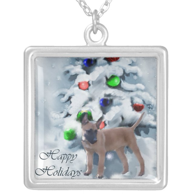 Belgian Malinois Christmas Gifts Silver Plated Necklace (Front)