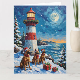 Belgian Malinois Christmas Lighthouse Holiday Card