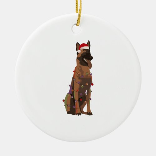 Belgian Malinois Christmas Lights Xmas Dog Lover Ceramic Ornament