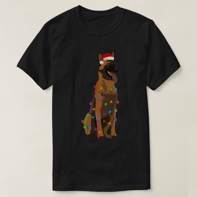 Belgian Malinois Christmas Lights Xmas Dog Lover  T-Shirt (Design Front)