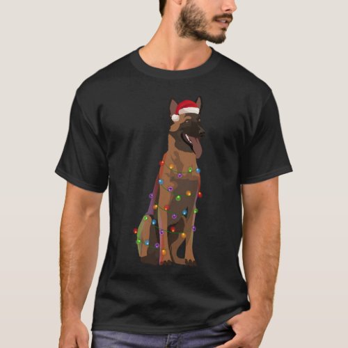 Belgian Malinois Christmas Lights Xmas Dog Lover T_Shirt