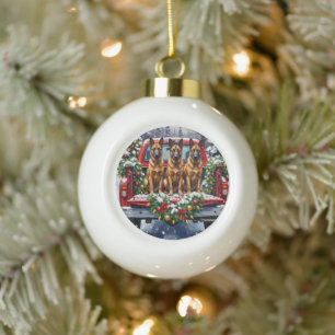 Belgian Malinois Christmas Red Truck Holiday Ceramic Ball Christmas Ornament