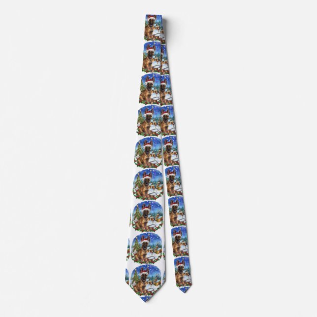 Belgian Malinois Christmas Snow Neck Tie (Front)