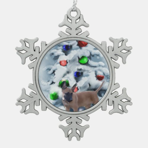 Belgian Malinois Christmas Snowflake Pewter Christmas Ornament