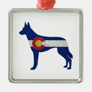 Belgian Malinois Colorado Flag Silhouette Metal Ornament