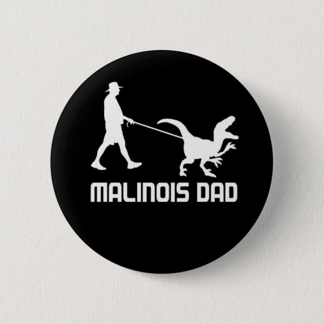Belgian Malinois Dad Dinosaur Funny Gift To Husban Button (Front)