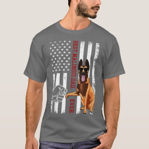 Belgian Malinois Dad Dog American Flag for Men  T_Shirt