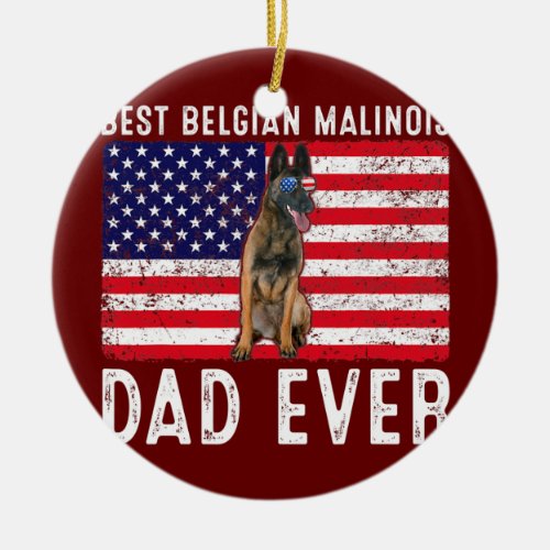 Belgian Malinois Dad USA American Flag Belgian Ceramic Ornament