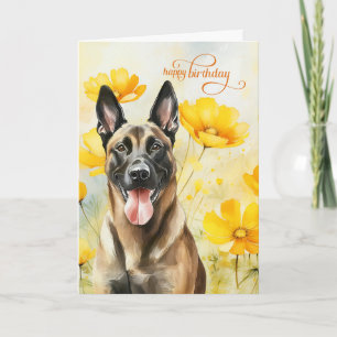 Belgian Malinois Dog and Golden Poppies Birthday Card