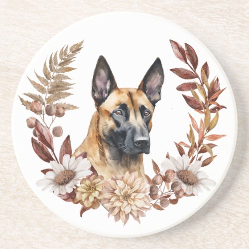 Belgian Malinois Dog Autumn Wreath Coaster