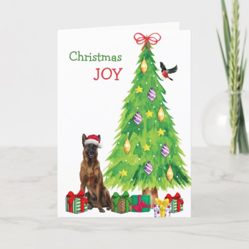 Belgian Malinois Dog Bird and Christmas Tree Holiday Card