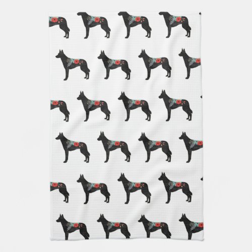 Belgian Malinois Dog Breed Bohemian Floral Saddle Kitchen Towel