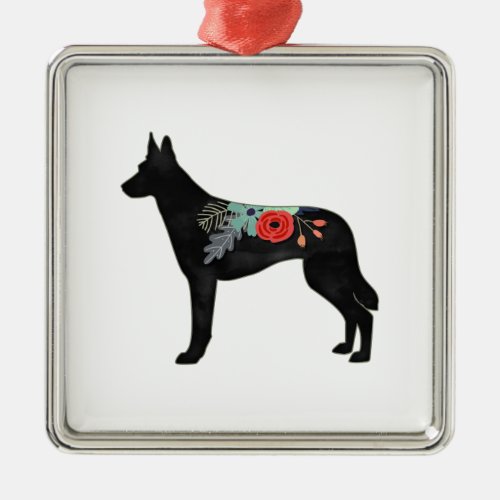 Belgian Malinois Dog Breed Bohemian Floral Saddle Metal Ornament