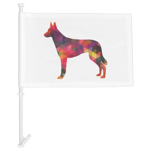 Belgian Malinois Dog Breed Geometric Pattern Silho Car Flag