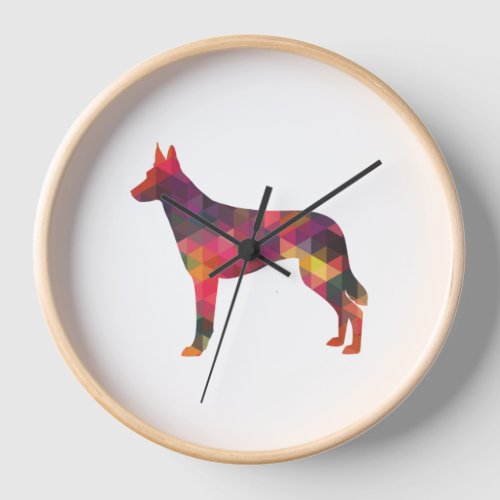 Belgian Malinois Dog Breed Geometric Pattern Silho Clock