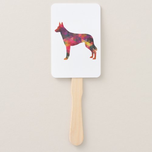 Belgian Malinois Dog Breed Geometric Pattern Silho Hand Fan