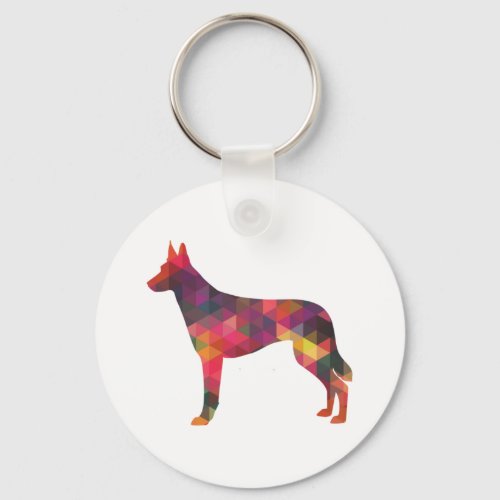 Belgian Malinois Dog Breed Geometric Pattern Silho Keychain