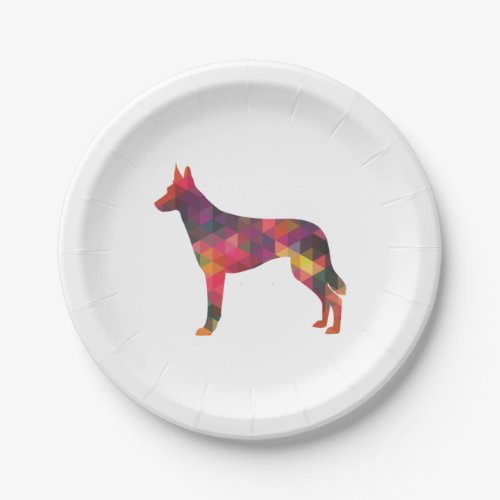 Belgian Malinois Dog Breed Geometric Pattern Silho Paper Plates