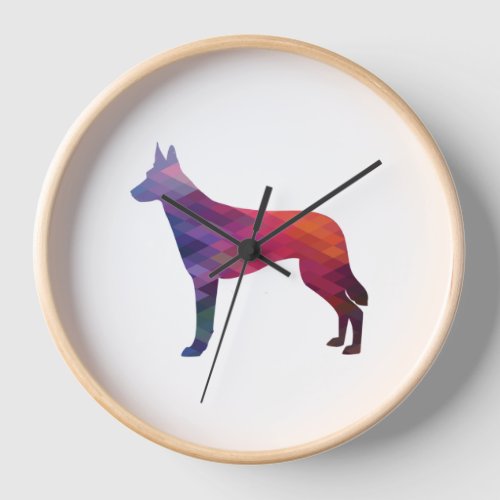 Belgian Malinois Dog Breed Silhouette Geometric Pa Clock