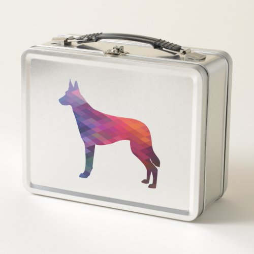 Belgian Malinois Dog Breed Silhouette Geometric Pa Metal Lunch Box