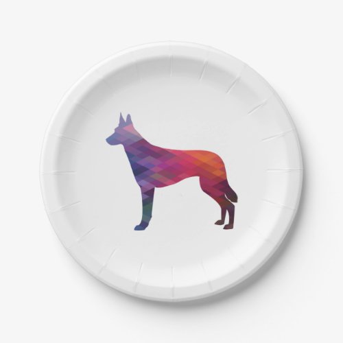 Belgian Malinois Dog Breed Silhouette Geometric Pa Paper Plates