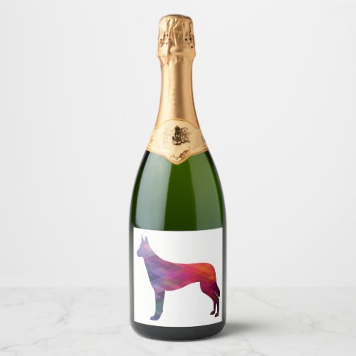Belgian Malinois Dog Breed Silhouette Geometric Pa Sparkling Wine Label
