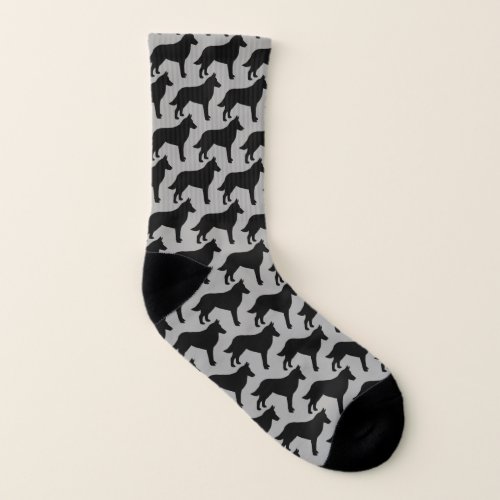 Belgian Malinois Dog Breed Silhouettes Pattern Socks