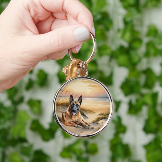 Belgian Malinois Dog Coastal Beach Cove Keychain (Hand)