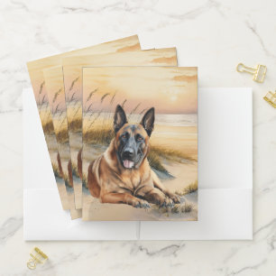 Belgian Malinois Dog Coastal Beach Cove Pocket Folder