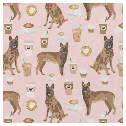 Belgian Malinois dog coffee lover pink Fabric