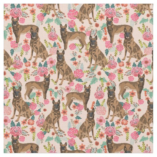 Belgian Malinois dog florals peach Fabric