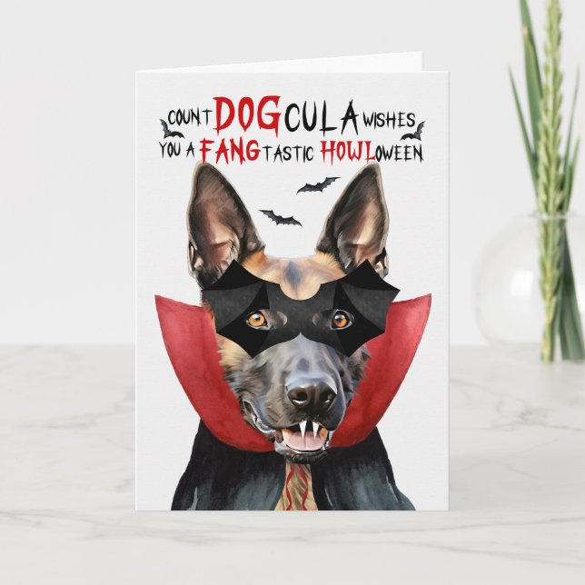 Belgian Malinois Dog Funny Count DOGcula Halloween Holiday Card (Front)