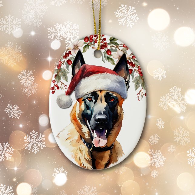 Belgian Malinois Dog Holly Berry Christmas Ceramic Ornament (Creator Uploaded)