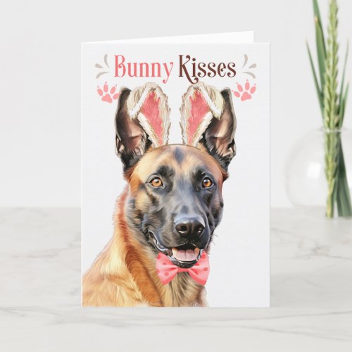 Belgian Malinois Dog in Bunny Ears for Easter Holiday Card