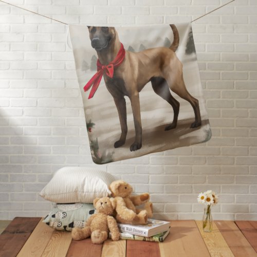 Belgian Malinois Dog in Snow Christmas Baby Blanket