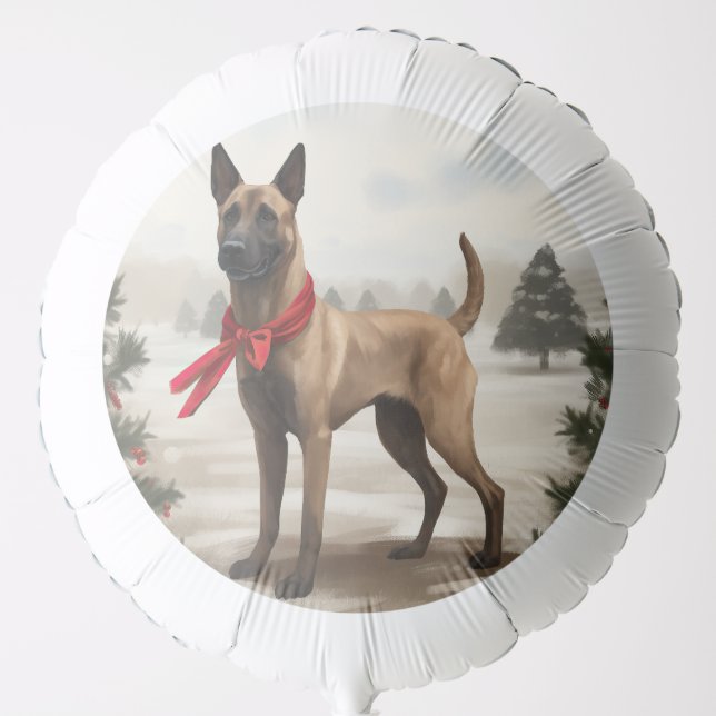 Belgian Malinois Dog in Snow Christmas Balloon (Front)