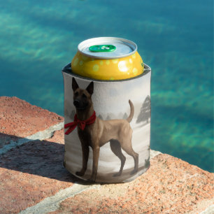 Belgian Malinois Dog in Snow Christmas Can Cooler