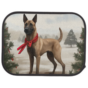 Belgian Malinois Dog in Snow Christmas Car Floor Mat