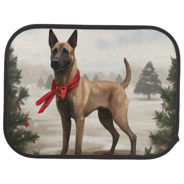 Belgian Malinois Dog in Snow Christmas Car Floor Mat (Rear)