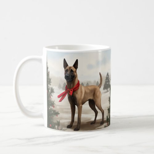 Belgian Malinois Dog in Snow Christmas Coffee Mug