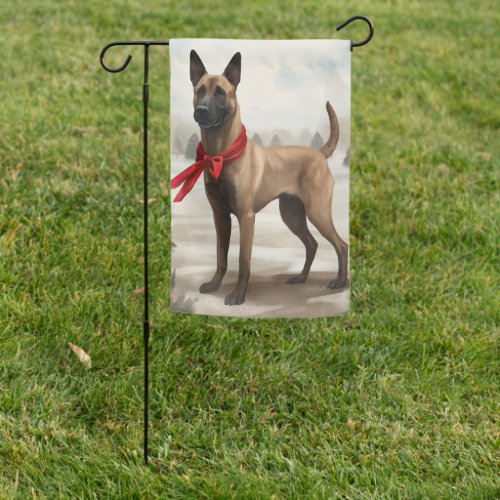 Belgian Malinois Dog in Snow Christmas Garden Flag