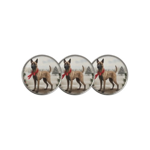 Belgian Malinois Dog in Snow Christmas Golf Ball Marker